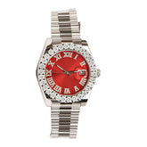 Red and Silver Moissanite Solitaire Prong Watch